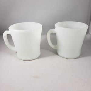 Pair of Anchor Hocking 'D Handle' Milk Glass Mugs Style 1212